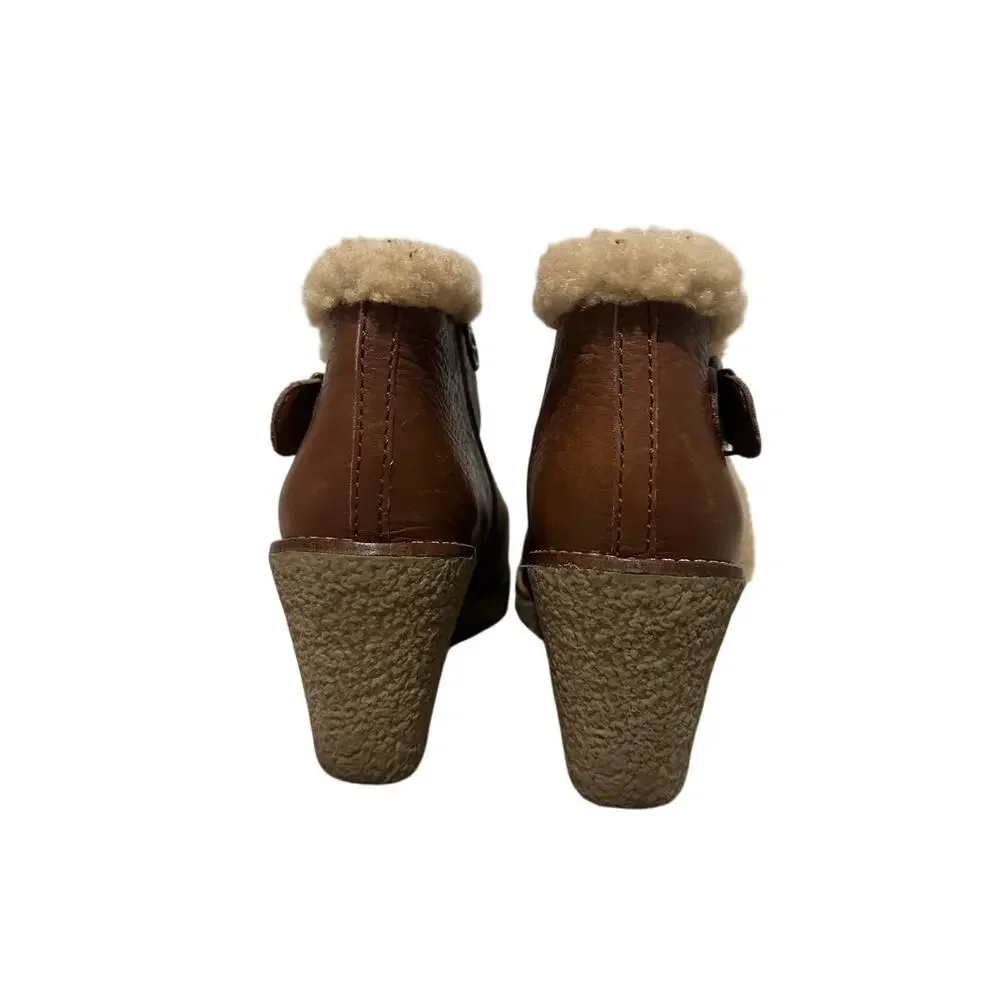 Sam Edelman Leather Size 7 Tan Brown Sherpa Lined Wedge Booties